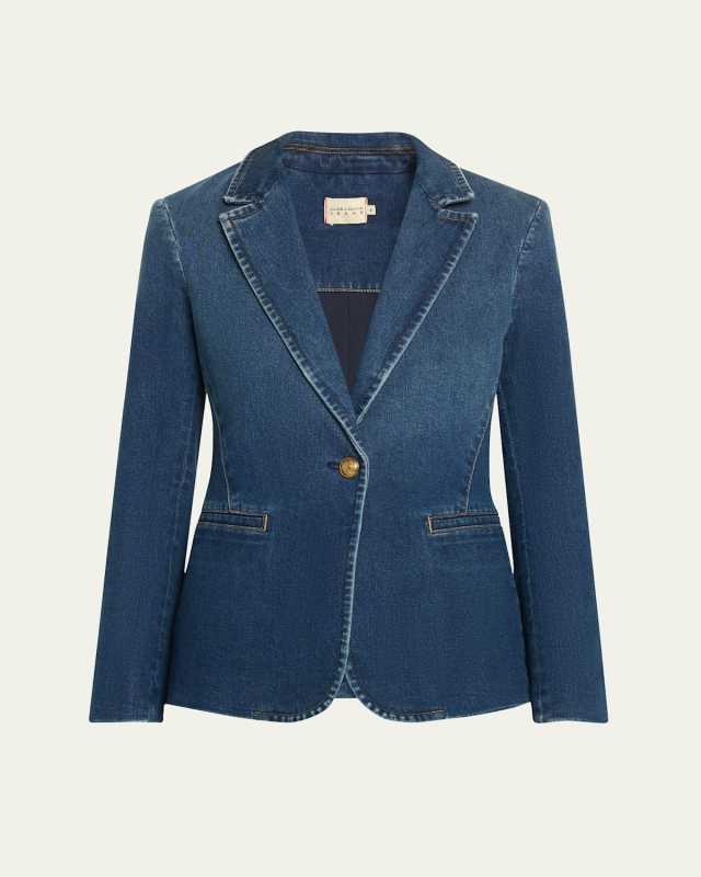 Macey Denim Notch-Collar Fitted Blazer